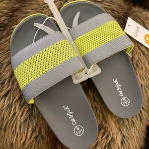 NWT Cat & Jack Lime Grey Kids Slides/Sandals